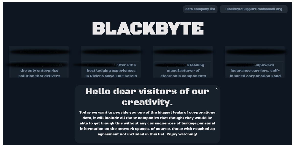 Figure 1. Black Byte Data Leak Site