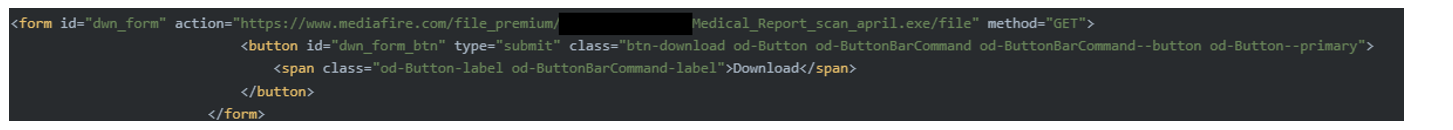Figure 10. HTML Content showing payload retrieval from Mediafire hosting