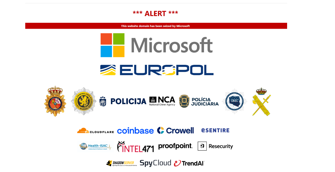 Figure 11 - Domain Seizure warning displayed on Tycoon2FA Infrastructure  Source: TrendMicro