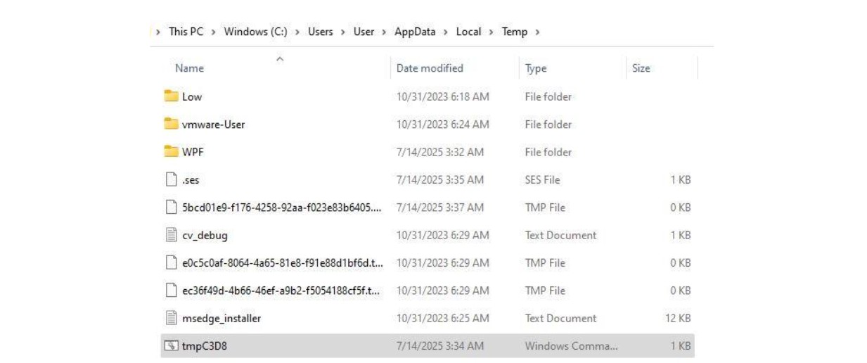 Figure 16: A CMD file is created in the temp folder.