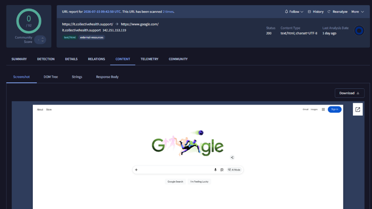 Figure 2. malicious domain with google.com redirect Figure 2. malicious domain with google.com redirect