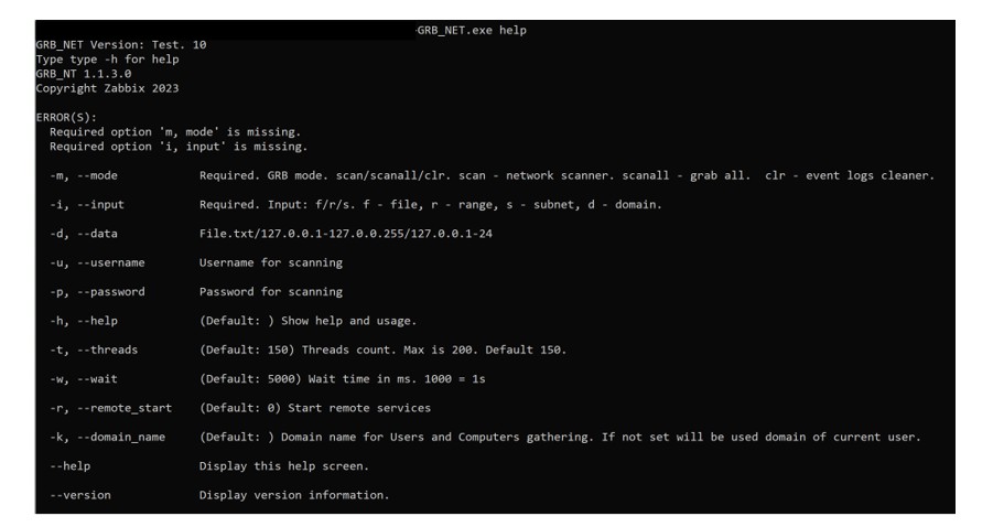 Figure 20: Grixba command-line functionality.