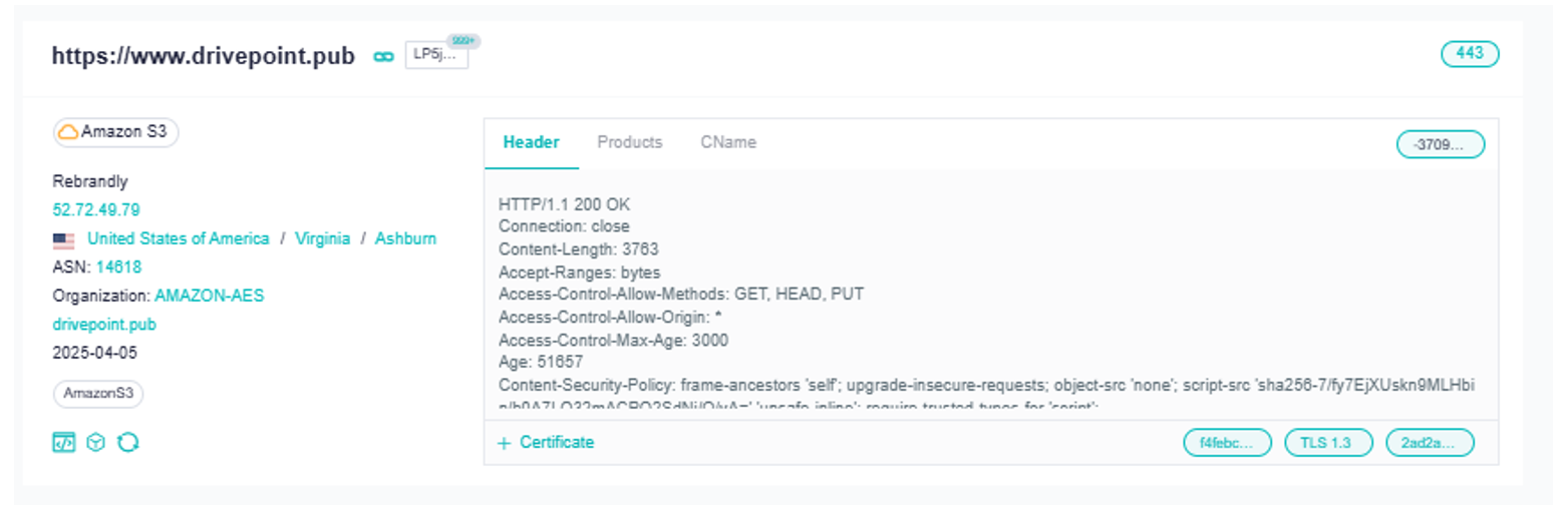 Figure 6. First stage domain hosted on Rebrandly