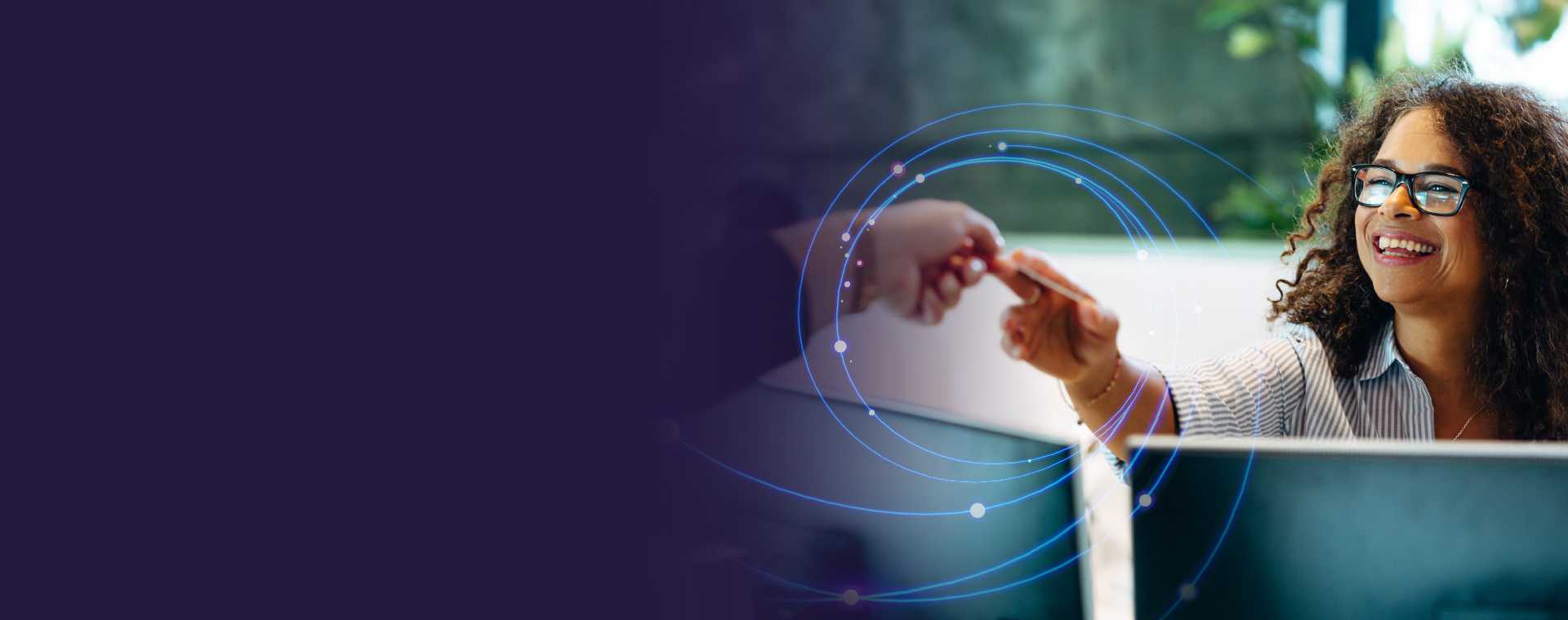 Data Privacy Banner Women taking credit card - Bridewell banner image